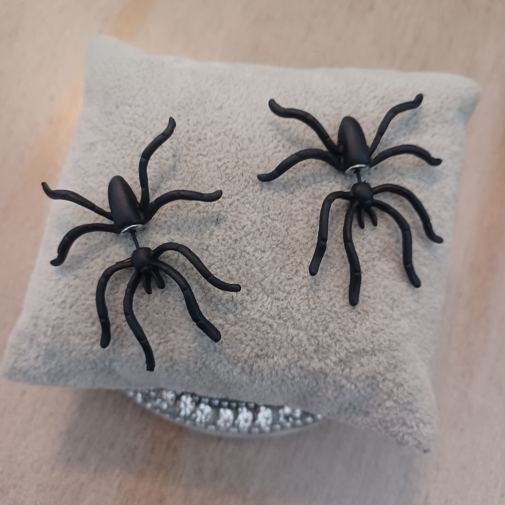 Black Spider Double Sided Stud Hugger Earrings